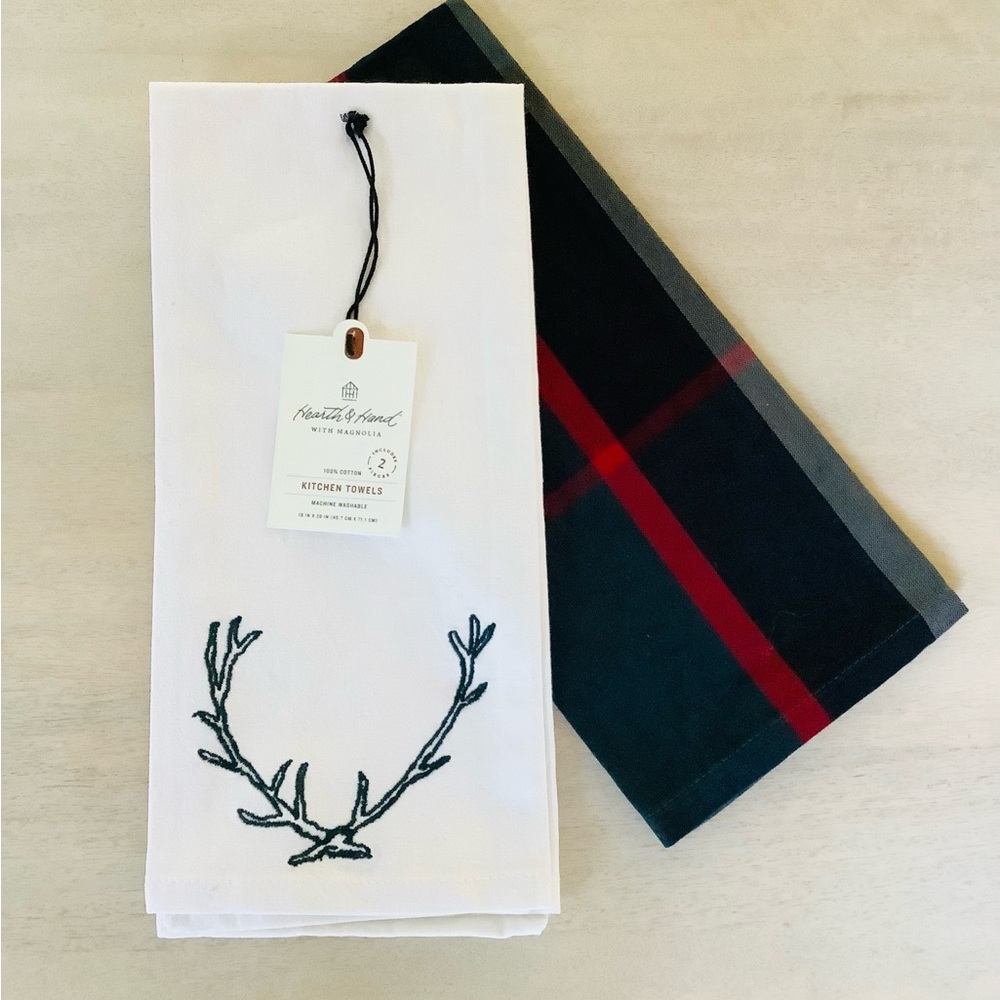 Hearth & Hand Magnolia 2Pk Antler & Blue Plaid Kitchen Towels